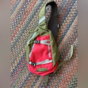 Patagonia Olive and Red Atom 8L Sling Bag
